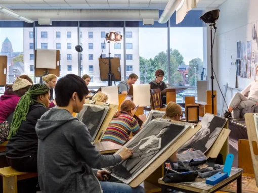 Students draw a human subject at CCS.