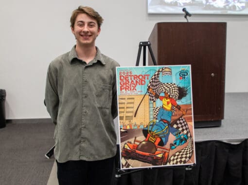 Illustration student Eli Archer and the winning poster design.