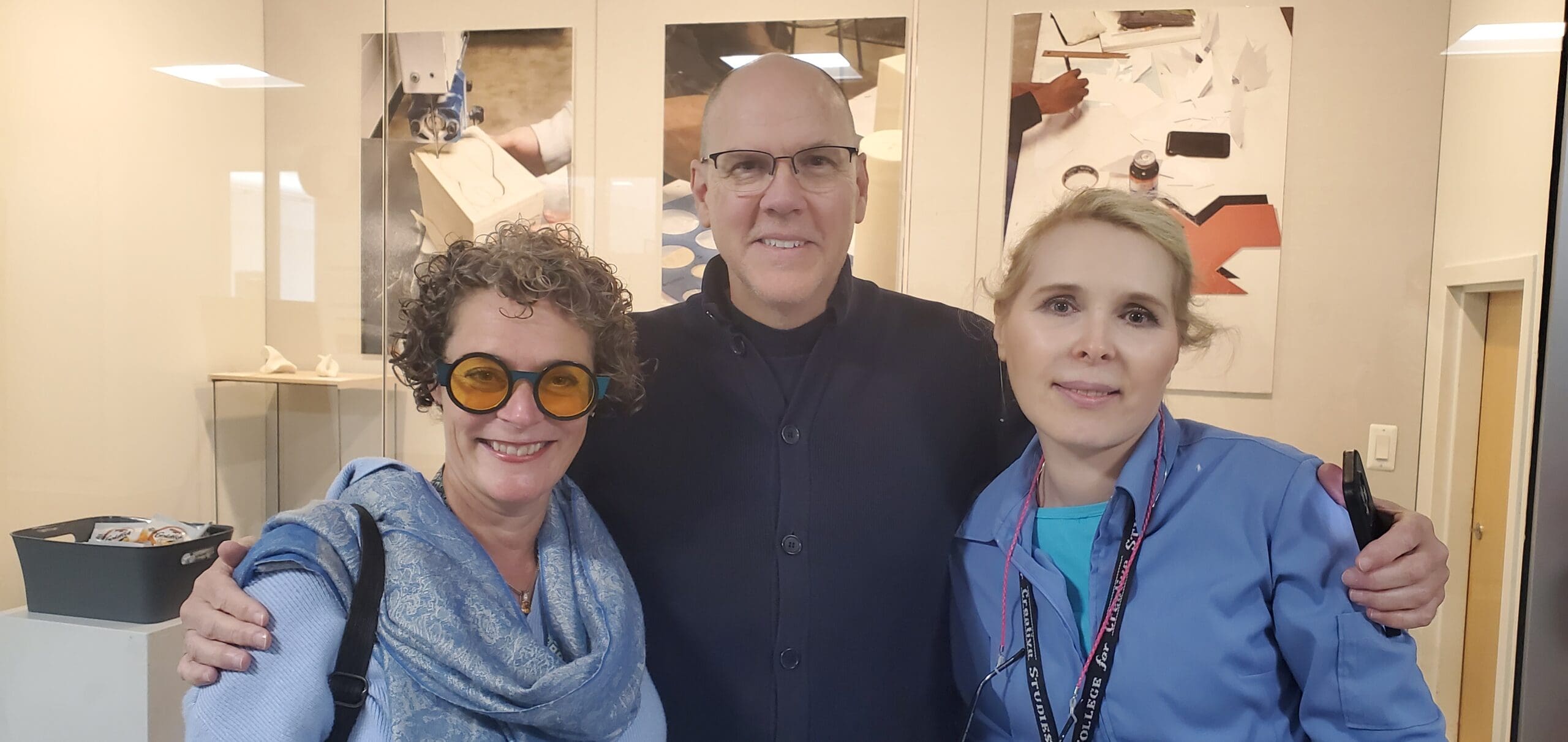 92287 Provost Tim flattery stands with Dean Amy Ruopp and Chair of Foundations