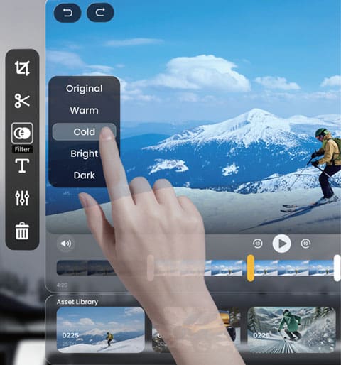 rendering of someone using a touch screen on a virtual Studio app to provide a seamless experience between reality and virtual worlds to enhance workflow for social media.
