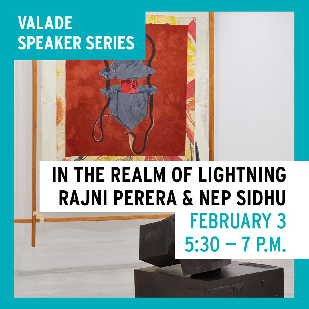 Promotional graphic for the Valade Speaker Series: Rajni Perera & Nep Sidhu