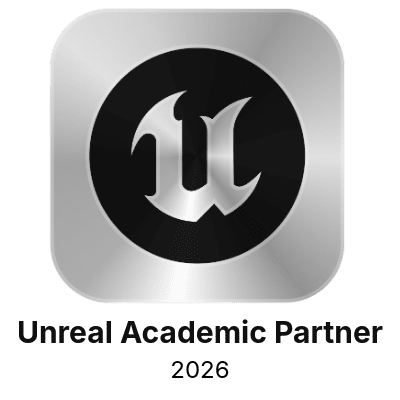 Logo for the Unreal Academic Partner program for 2026, featuring the Unreal Engine "U" symbol in a silver metallic style.