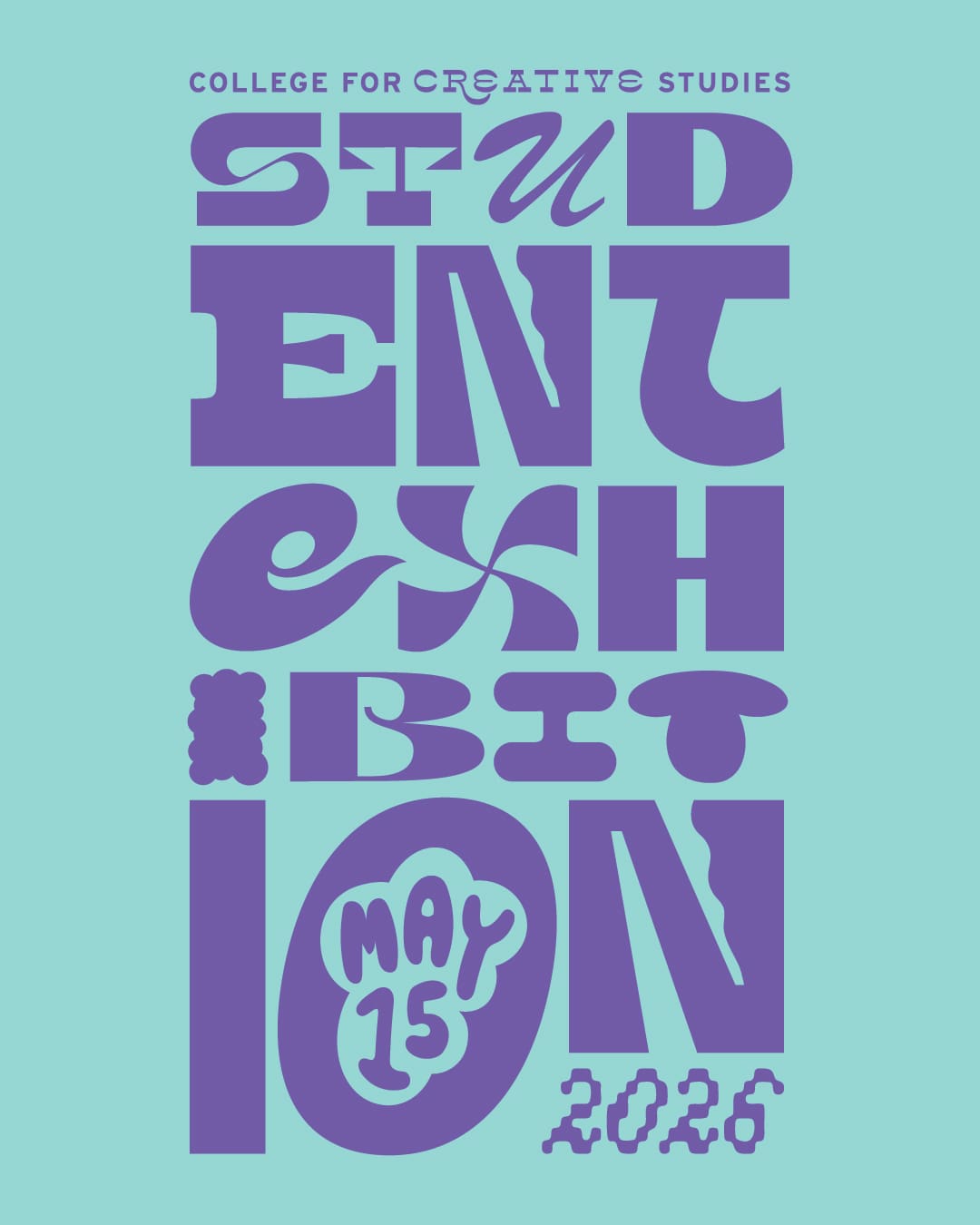 light blue box that says Student Exhibition 2026 in periwinkle letters