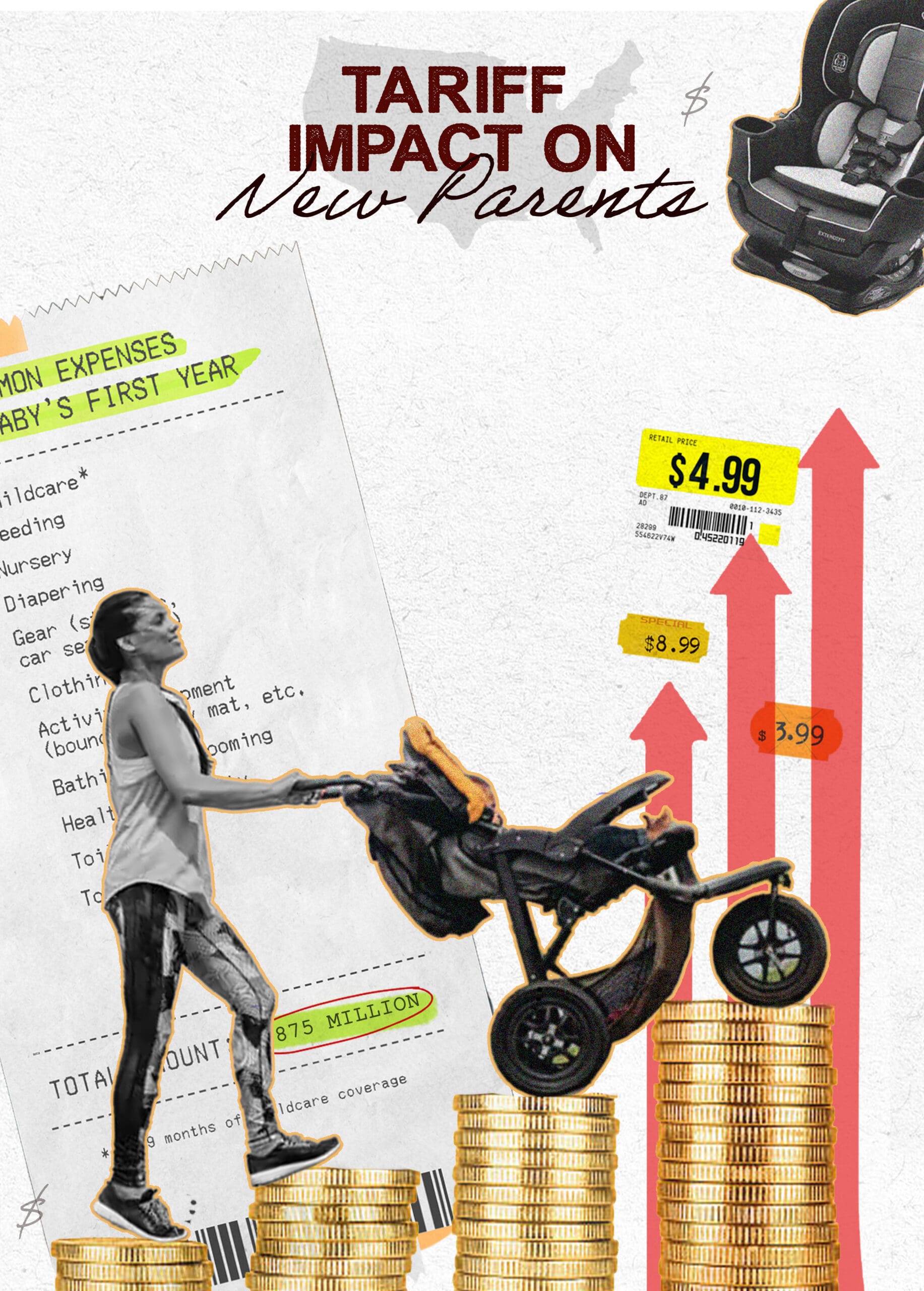 A framed, black-and-white newspaper article from 1981 titled "Colors are her energy." On the left, a photograph shows the artist Janice Charach standing next to her painting, "Indonesian Puppets," which is a vibrant, stylized depiction of three figures. The accompanying text details her art show and her painting style.