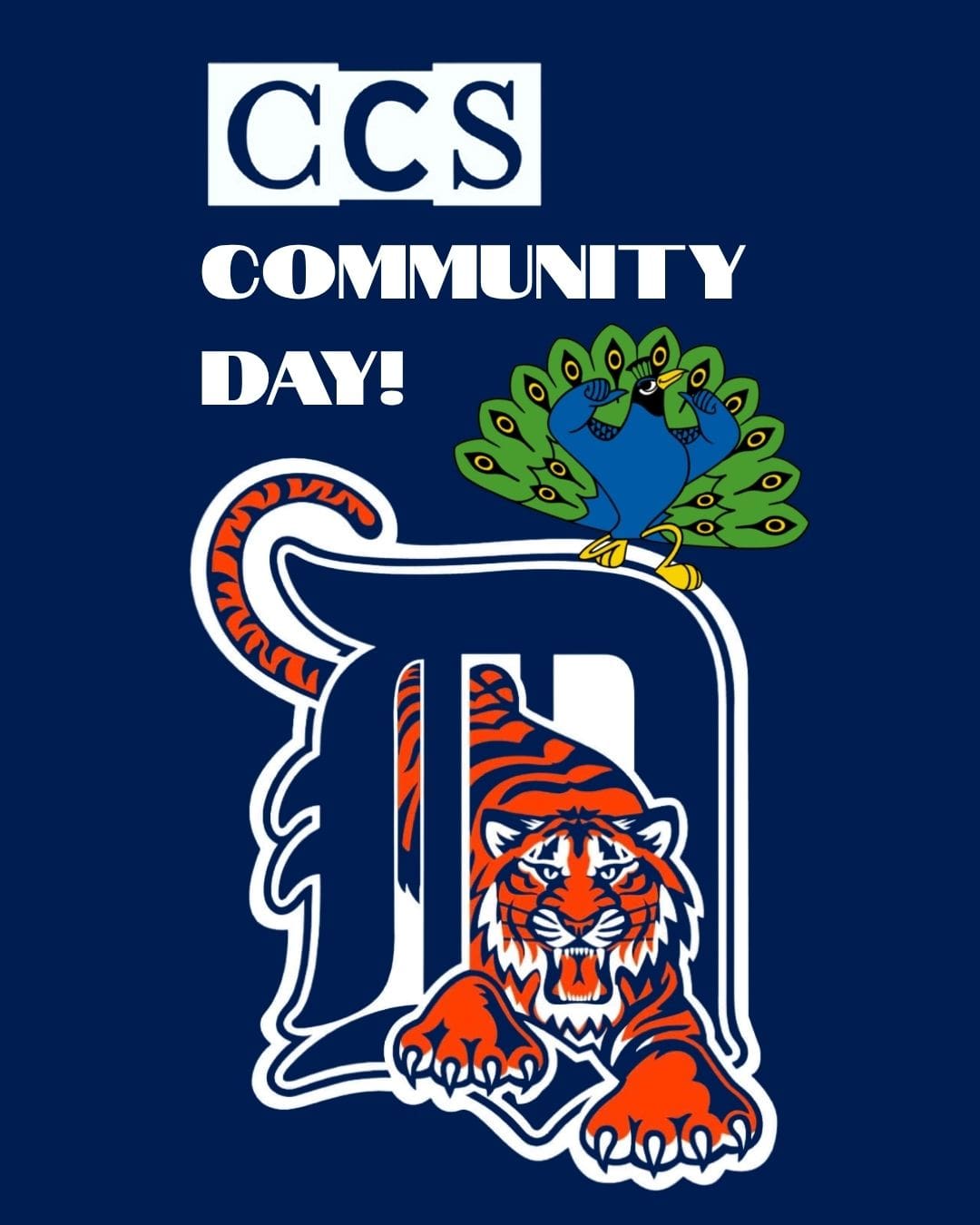 promotional graphic for the CCS community day at the Detroit Tigers game