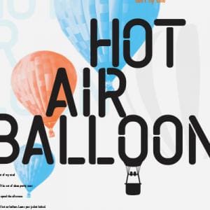 Communication Design. White poster with orange and blue hot air balloons. On top is big black text that says "Hot Air Balloon".
