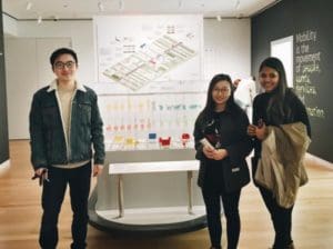 Students standing in front of their project board for the Detroit Equitable Mobility Competition