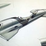 Sketch of a silver futuristic concept vehicle