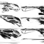 side by side sketches of a flying vehicle