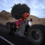 a woman on a four wheeled motorcycle wearing a pink dress