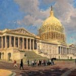 a capitol building with scaffolding surrounding the dome