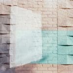 double exposure photo bricks in blue, beige and white