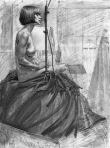 nude drawing of a woman with short hair and bangs