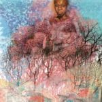 a series of tree pattern over top of a nude figure with short hair