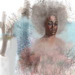 a woman of color with an afro made of tree branches