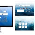 Five computer desktop displays with different blue backgrounds
