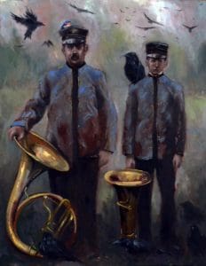 two band members posing with their instruments