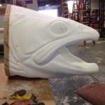 foam sculpture of a bass fish head