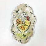 a yellow and orange rooster with a question mark in a speech bubble