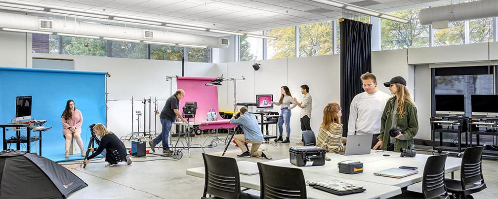 Students working in the photography department daylight studio